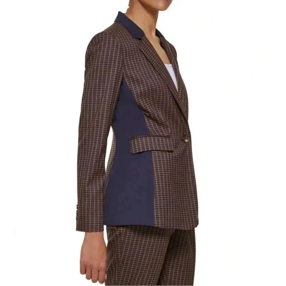 DKNY Women's Long Sleeve One Button Check Jacket Toffee Sz 6 - Picture 11 of 11
